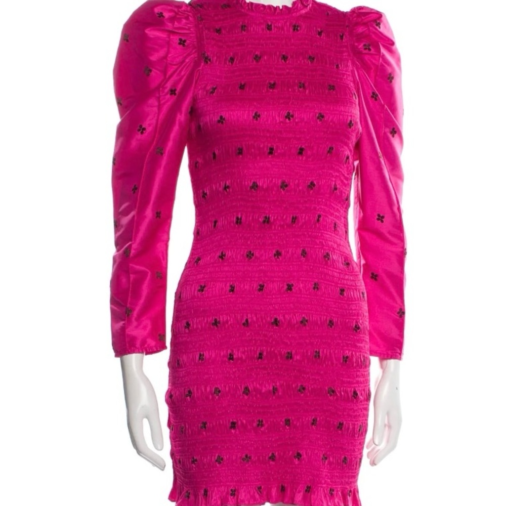 Ulla Johnson Sheath Dress
Pink Ruffle & Embroidered Accents